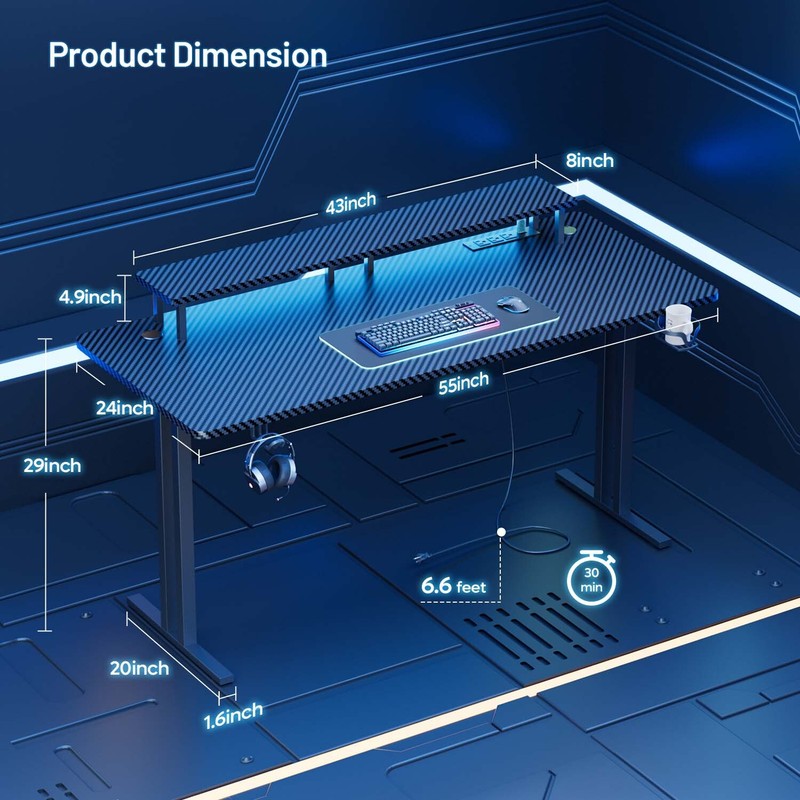 Gaming Desk with LED Lights & Power Outlet, Gamer Desk with Monitor Stand gallery