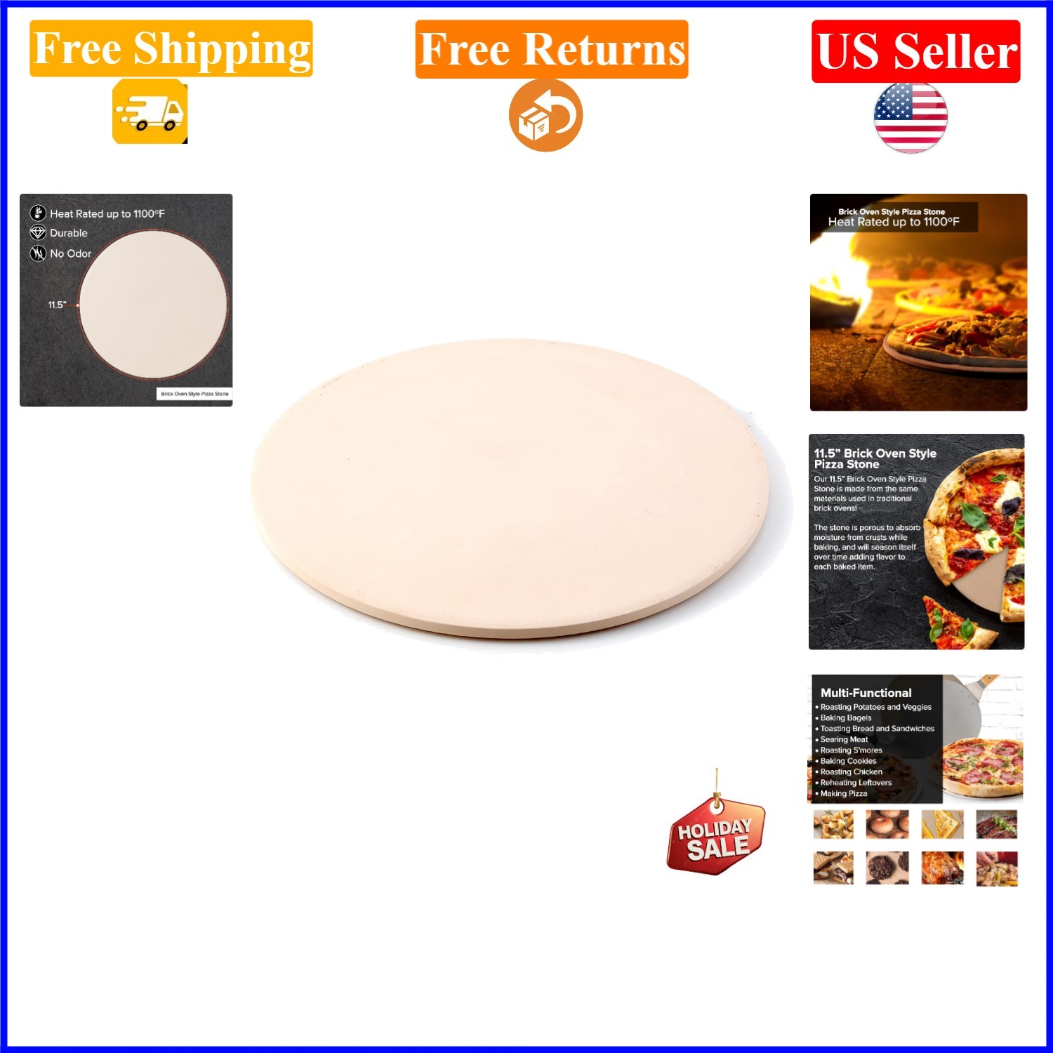 Heavy-Duty Cordierite Pizza Stone for Indoor/Outdoor Grills, 11.5 gallery