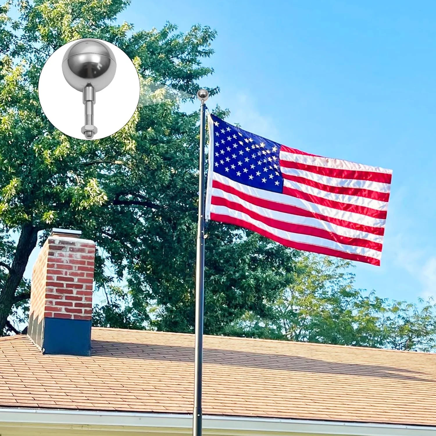 Flag Pole Ball Topper for Outdoor, Sliver Flagpole Ball Toppers Finial Replaceme gallery