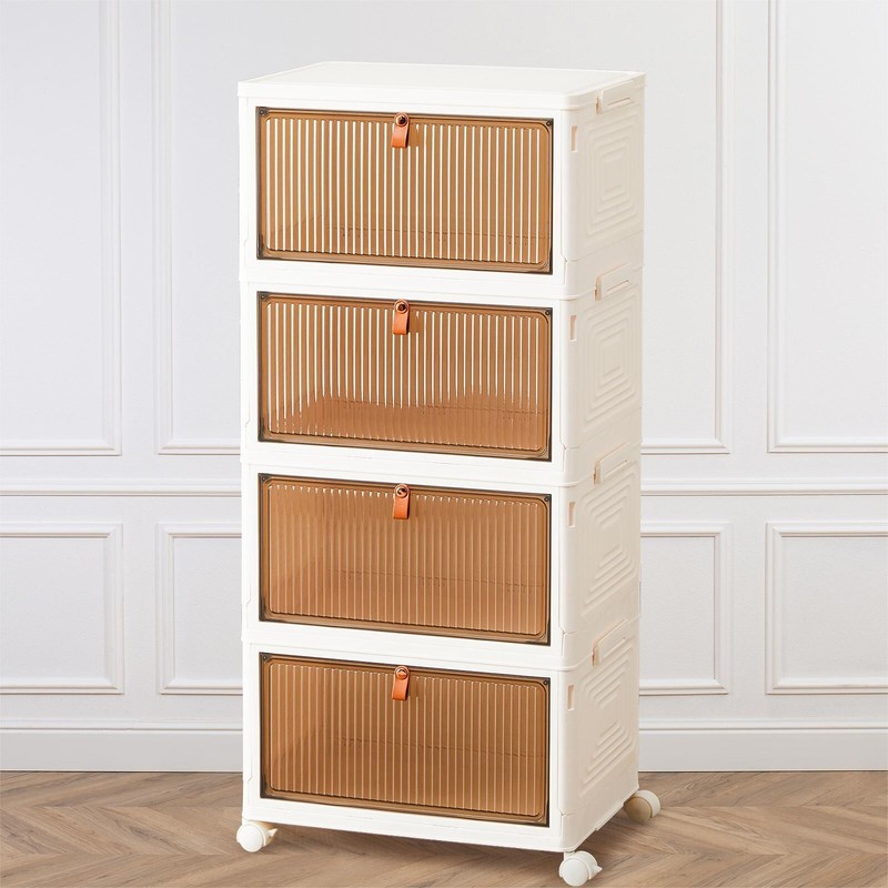 Stackable Plastic Storage Bins with Lid Foldable Magnetic Doors &Lockable Wheels gallery