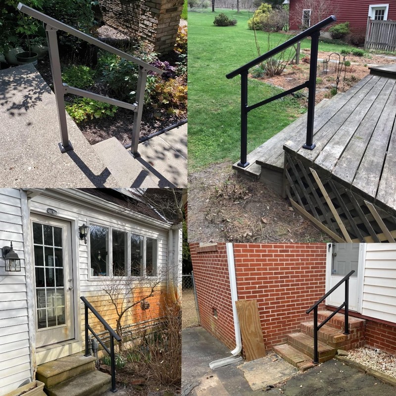 Black 3 Step Straight Handrail for Outdoor Steps Stair Railing Kit gallery