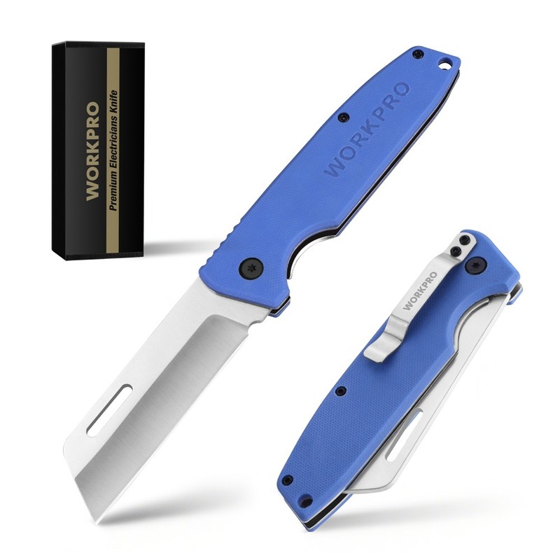 WORKPRO Utility Knife Folding Electrician Pocket Knife with Stainless Plain Edge gallery