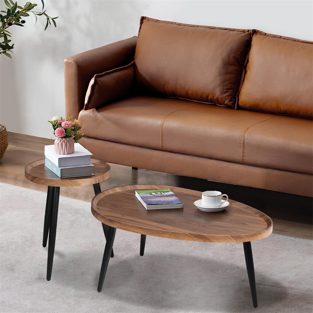 2 Piece Modern Solid Wood High Gloss Coffee Table Living Room Office Furniture