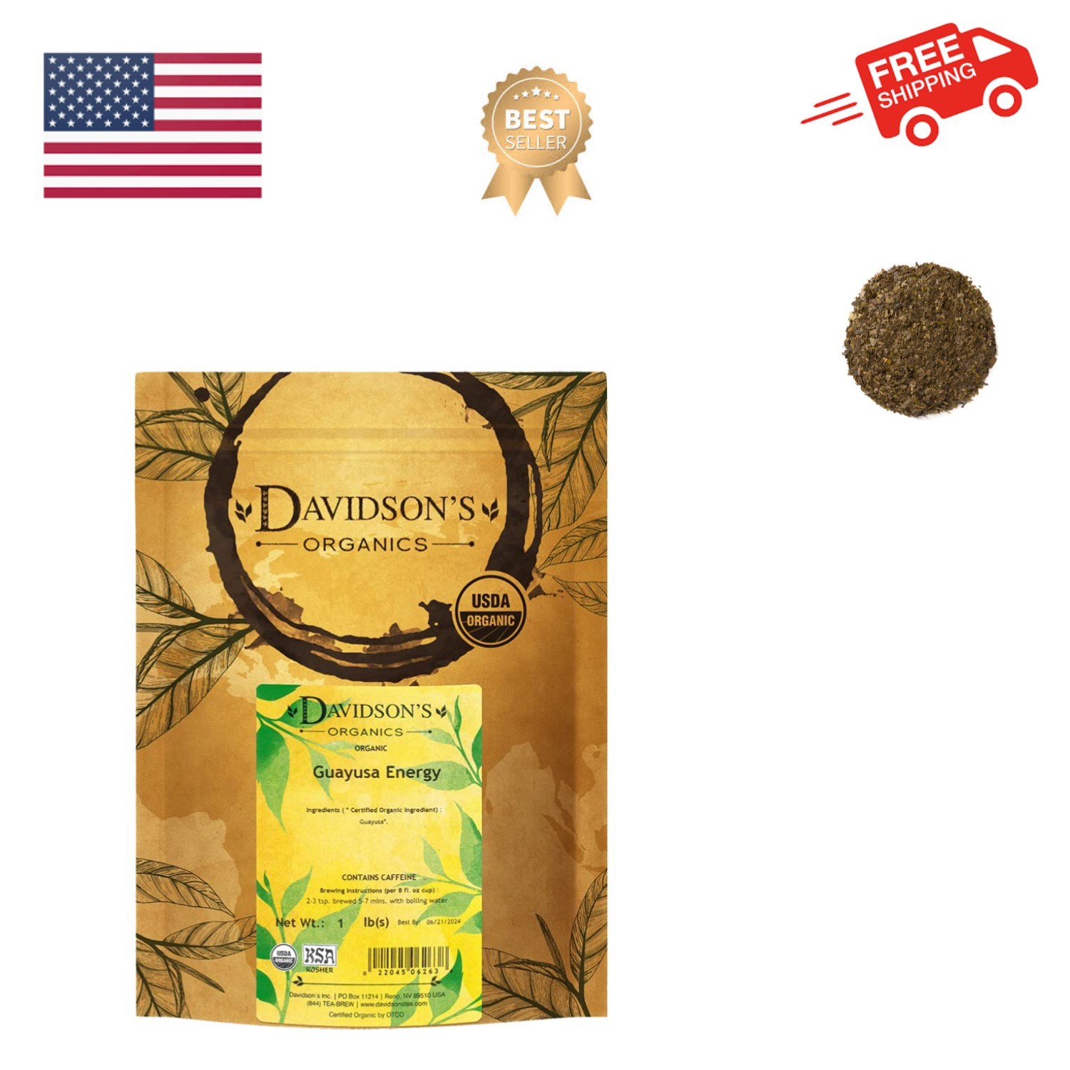 Organics, Guayusa Energy, Loose Leaf Tea, 16-Ounce Bag gallery