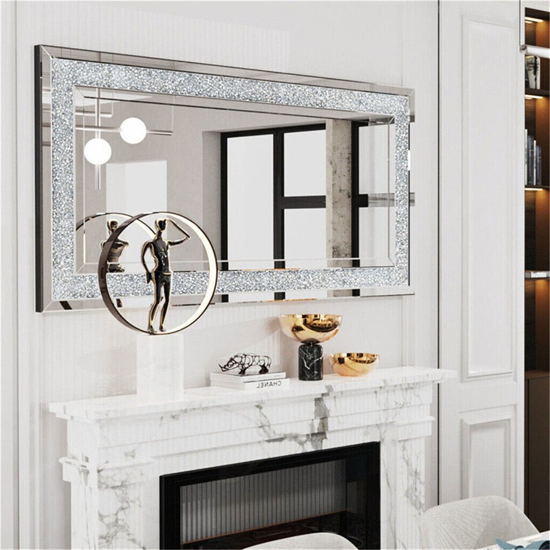 Wall Hanging Rectangle Gorgeous Silver Mirror Crush Crystal Diamond Decor Mirror gallery