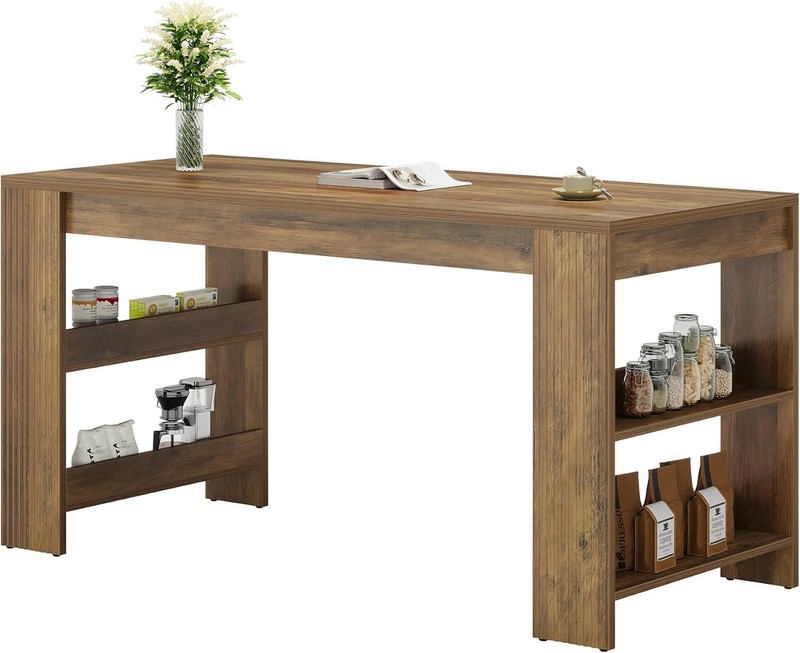 63-Inch Farmhouse Bar Table Rustic Counter Height Pub Table with Storage Shelves gallery