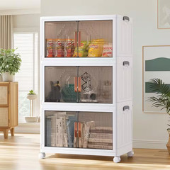 3-Tier Foldable Stackable Accent Storage Cabinet with Wheels, White 16 Gallon Pl