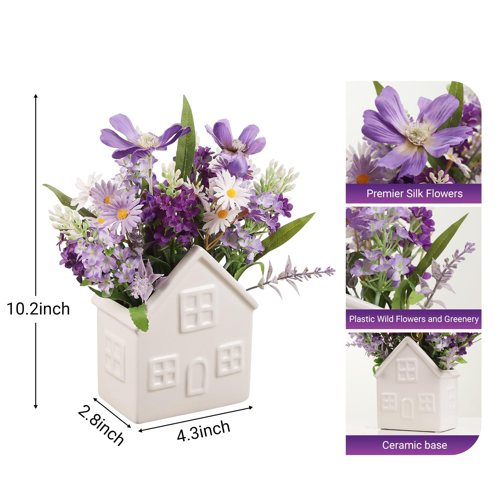 Small Fake Flowers Plants, Mini Artificial Lavender Flowers Purple Daisy in C... gallery