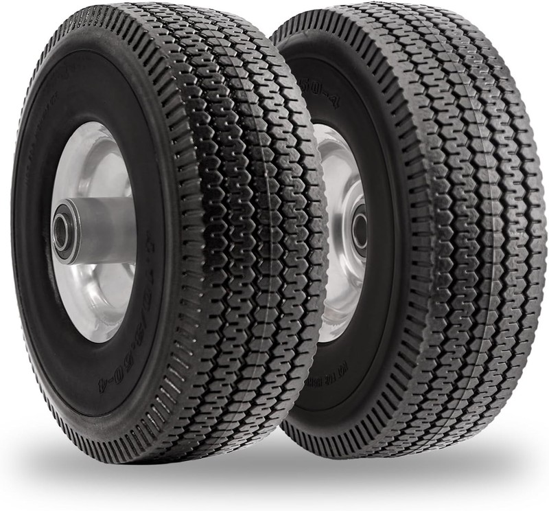10 Inch Solid Polyurethane Tire Flat Free Wheel Set with 5/8 Inch Bearings gallery