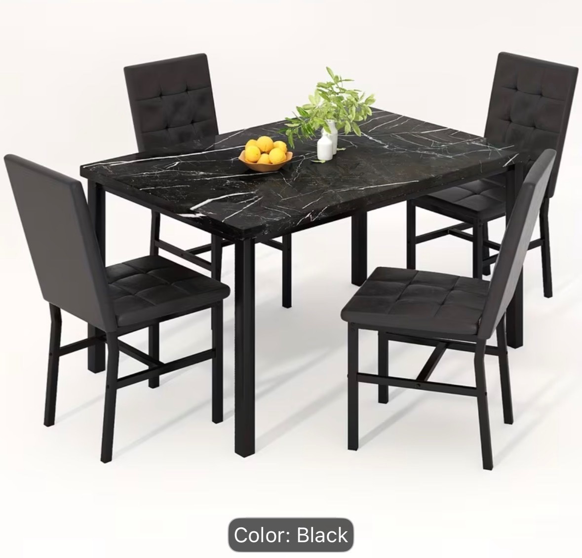 5pcs Of Dining Table Set, 1 Artificial Anti-marble Pattern Table & 4 Metal Legs gallery