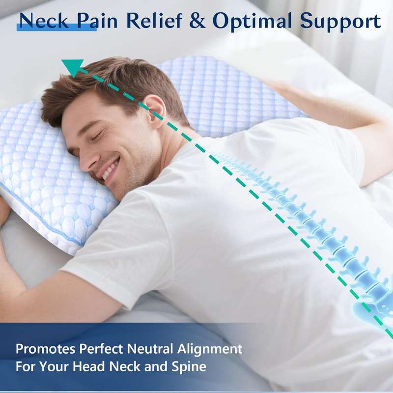 Thin Cooling Gel Memory Foam Pillow 2 25in Low Profile for Stomach Sleepers gallery