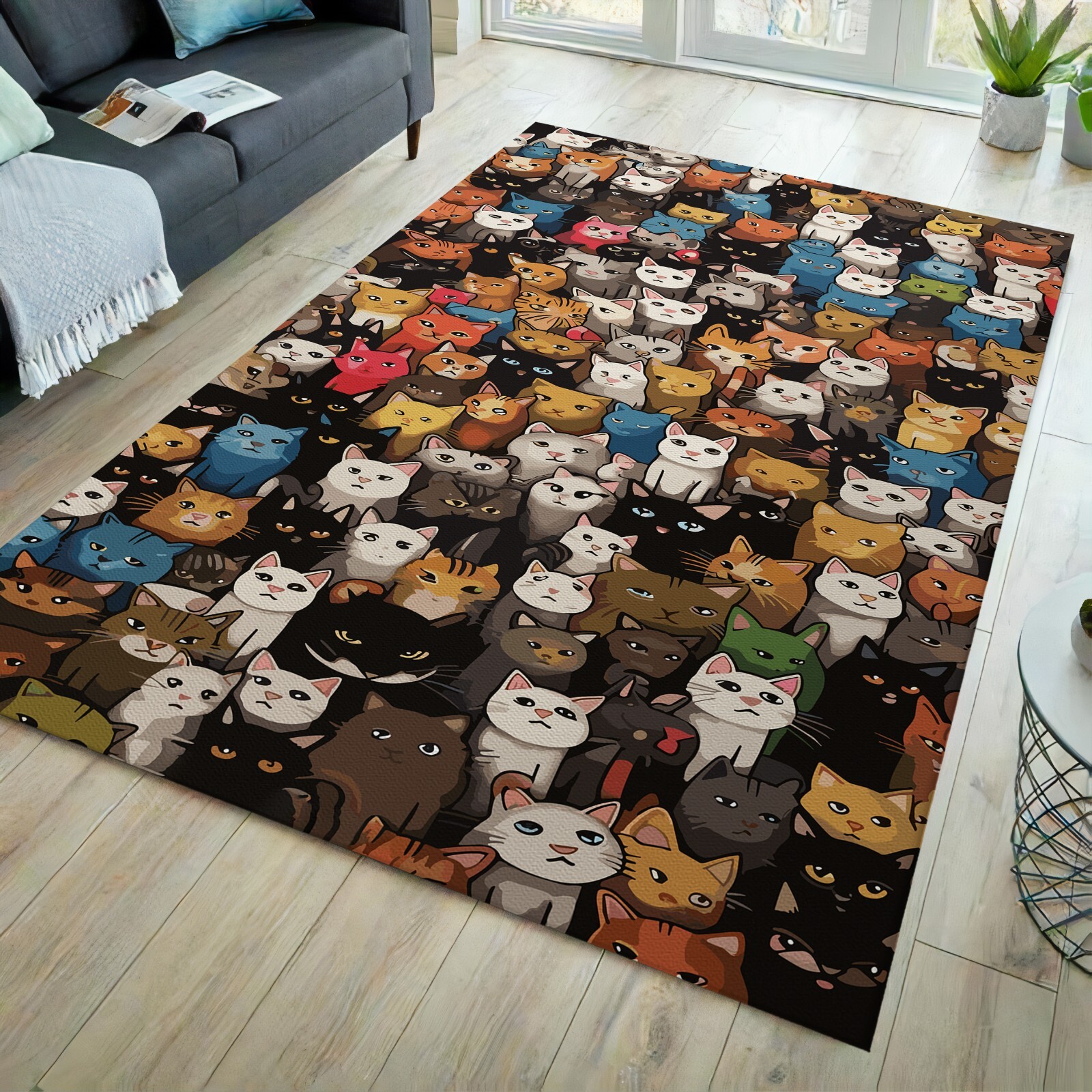 Cat rug, animal rug, cat pattern rug, cat themed rug, animal pattern rug gallery