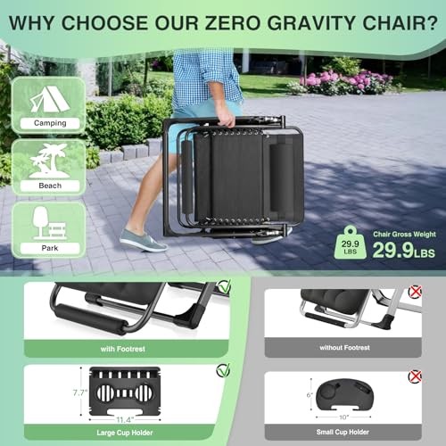 Oversized Zero Gravity Chair,33In XXL Outdoor Recliner Chair XXL-33 Inch Inky gallery