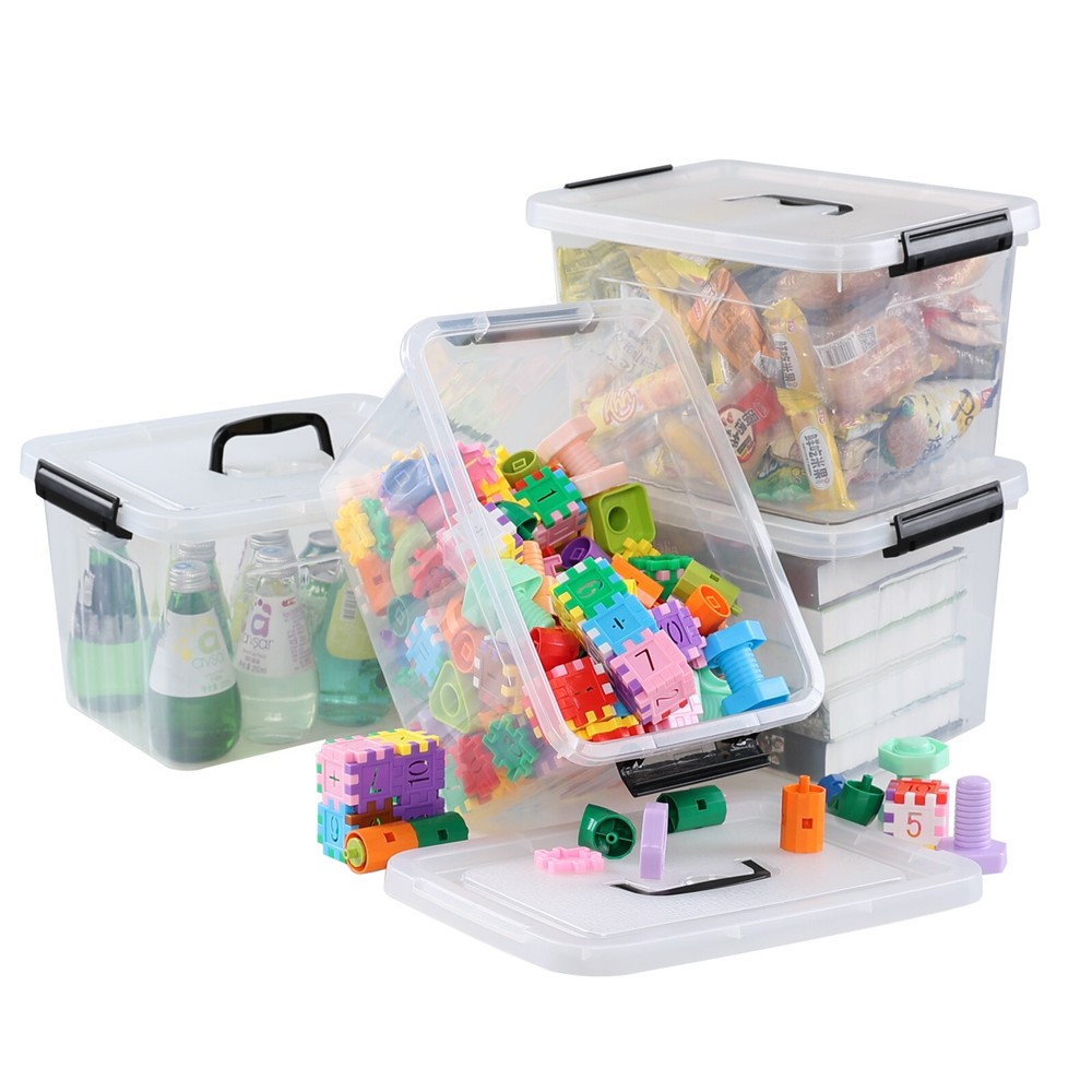 Kekow 4 Pack Plastic Stackable Storage Container with Lid, Clear Box 12 Liters