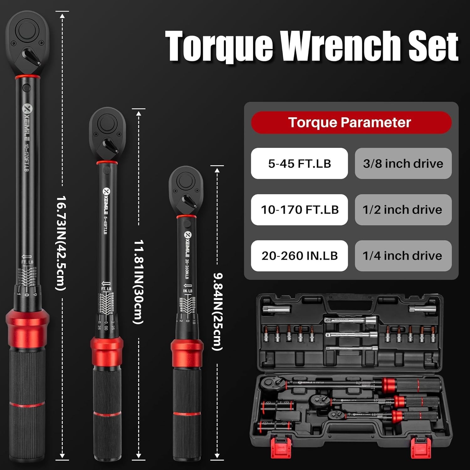 1/4 3/8 1/2-inch Drive Click Torque Wrench, 20Pcs Torque Wrench Set 20-260 gallery