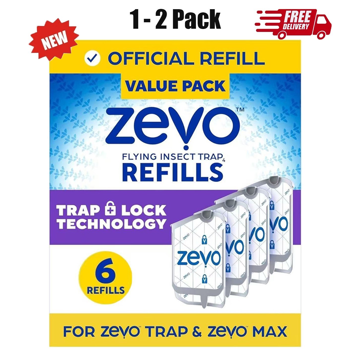 1-2 Pack Zevo Flying Insect Trap Refill Cartridges (6 Refill Cartridges) NEW gallery