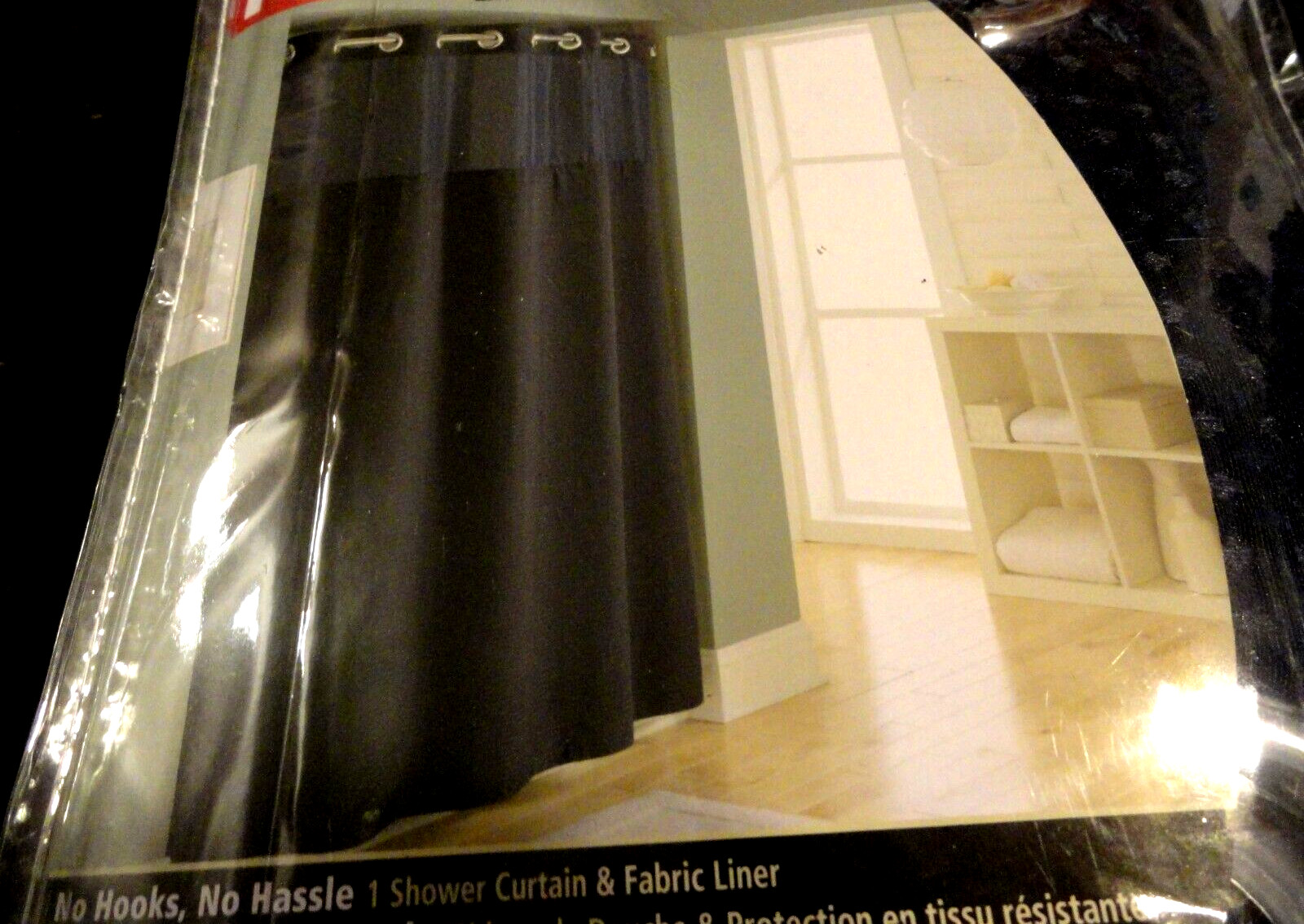 new Fabric HOOKLESS SHOWER CURTAIN Navy Blue WAFFLE look Snap In Liner gallery