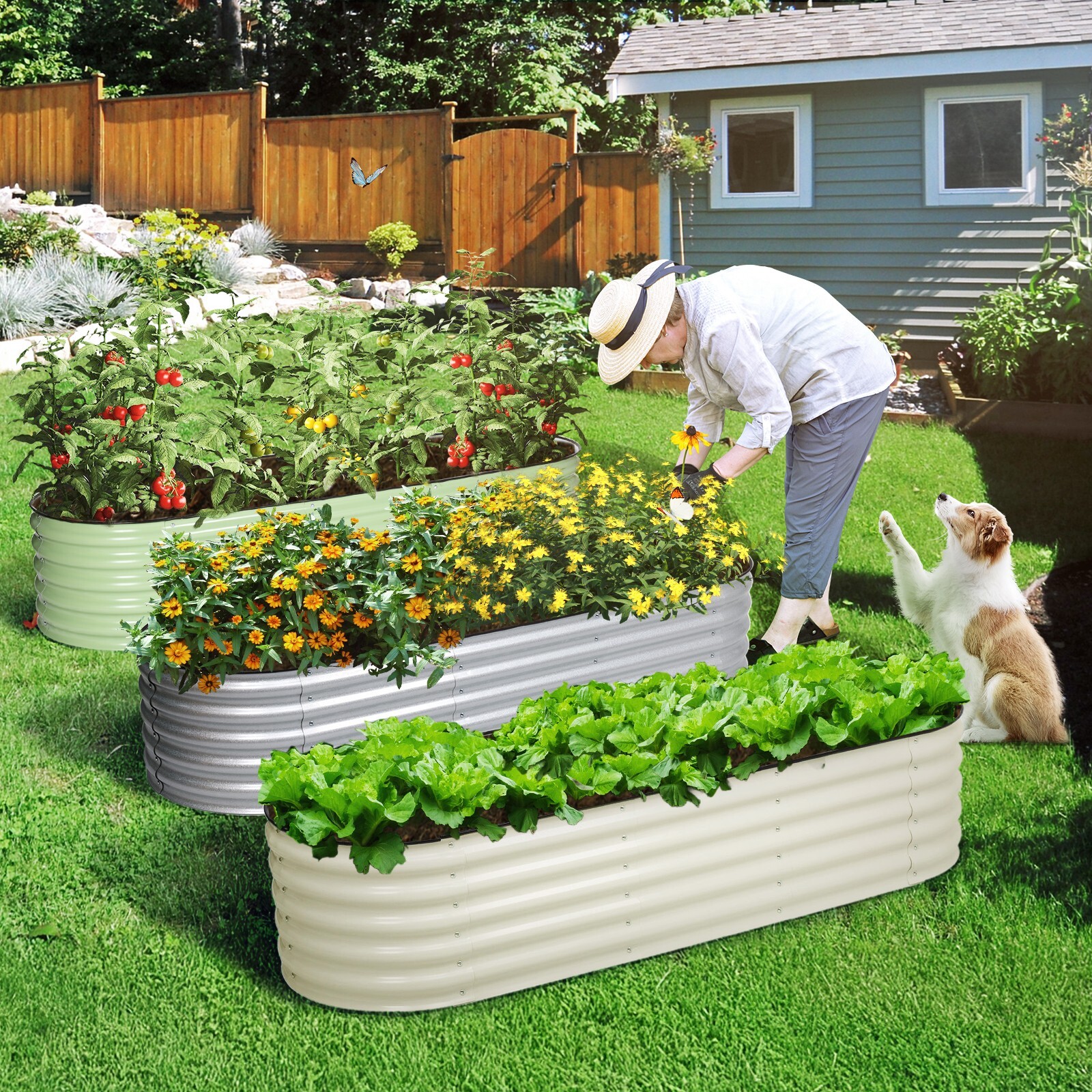 Aoodor Garden Bed Large Galvanized Raised Planter Box Herb 6-in-1 Modular Design gallery