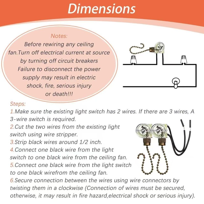 2 Pcs Ceiling Fan Pull Chain Switch On Off Speed ZE-109 Transparent gallery