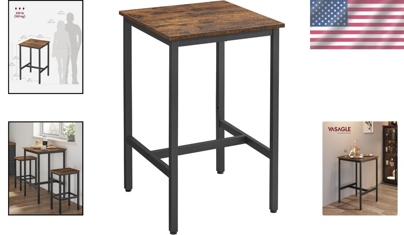 Compact Bar Height Table: Rustic Brown & Black, Ideal for Entertaining gallery