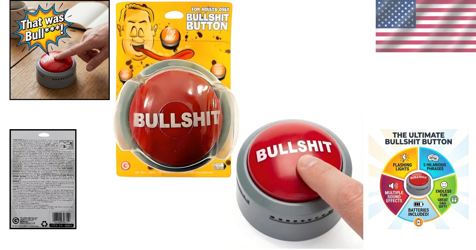 Official Bullshit Button with 5 Funny Phrases - Ideal for Friends and Family gallery