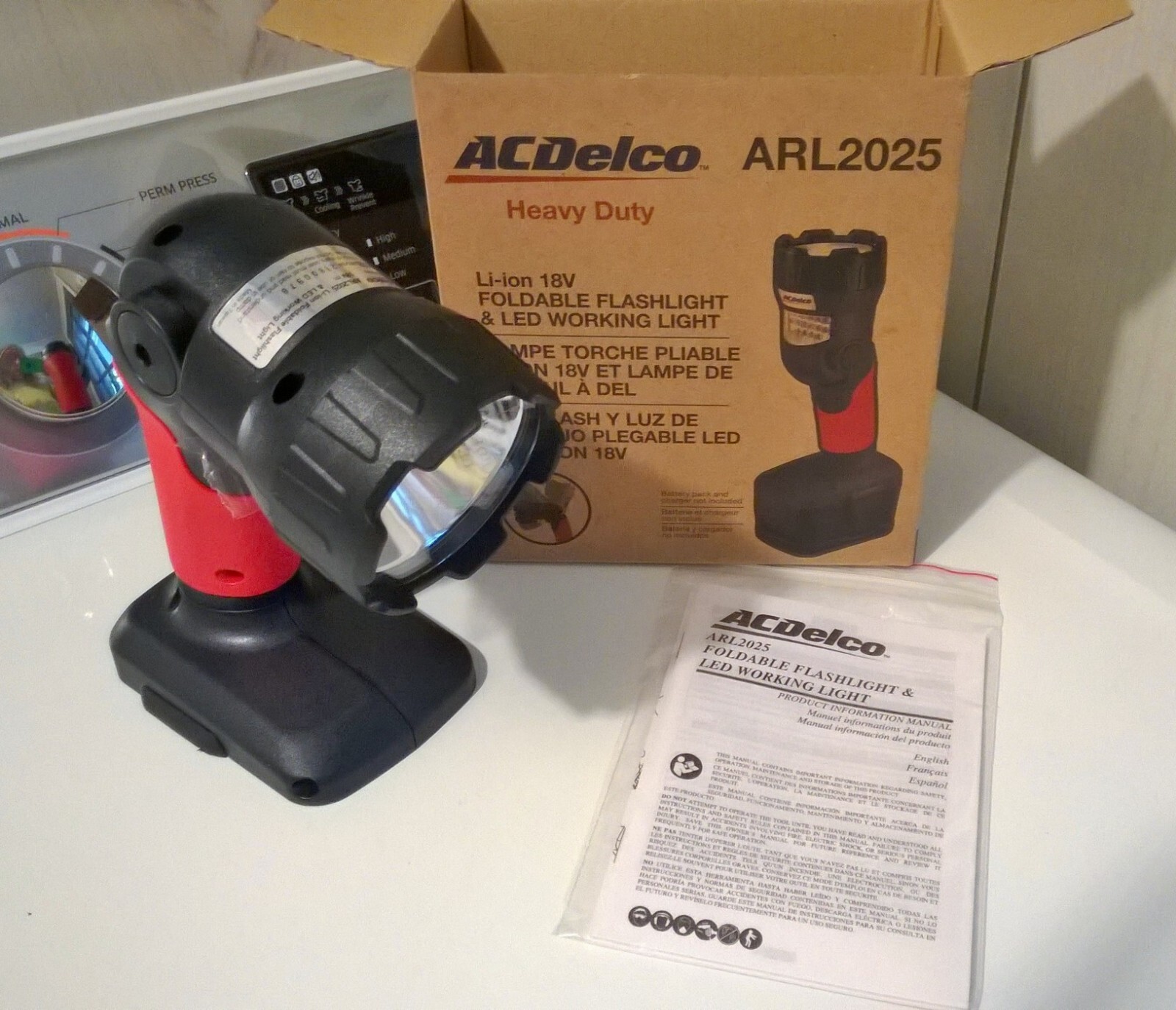 ACDelco Heavy Duty 18V foldable LED Flashlight combo light TOOL ONLY NO BATTERY gallery