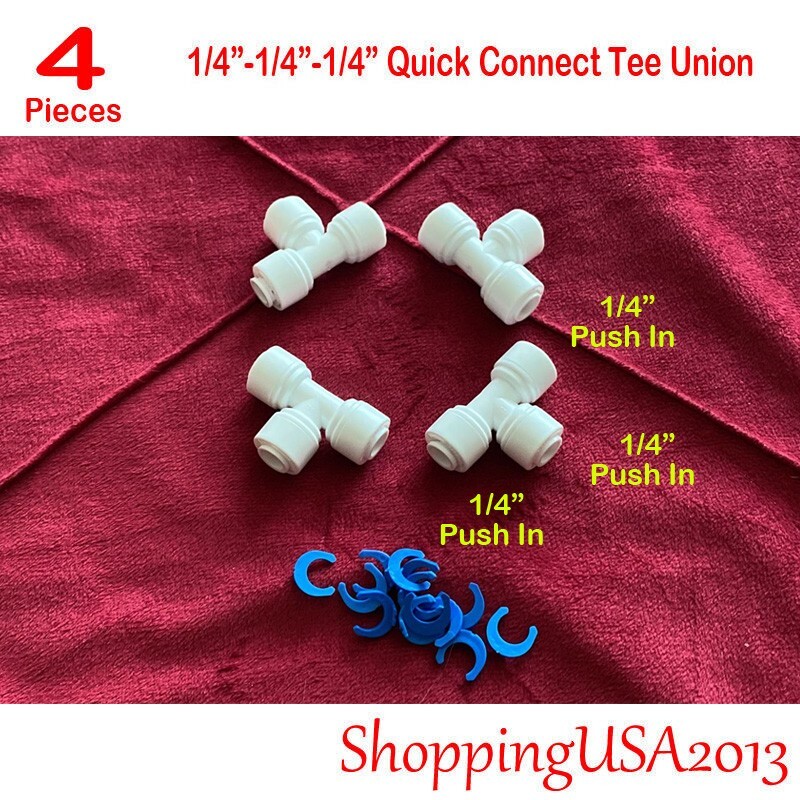 4 Pcs Quick Connect Tee Union Fitting 1/4" Quick Connector Push in Ro Filter BSP gallery