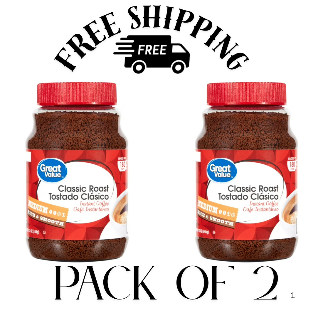 (PACK OF 2) Great Value Classic Medium Roast Instant Coffee, 12 oz gallery