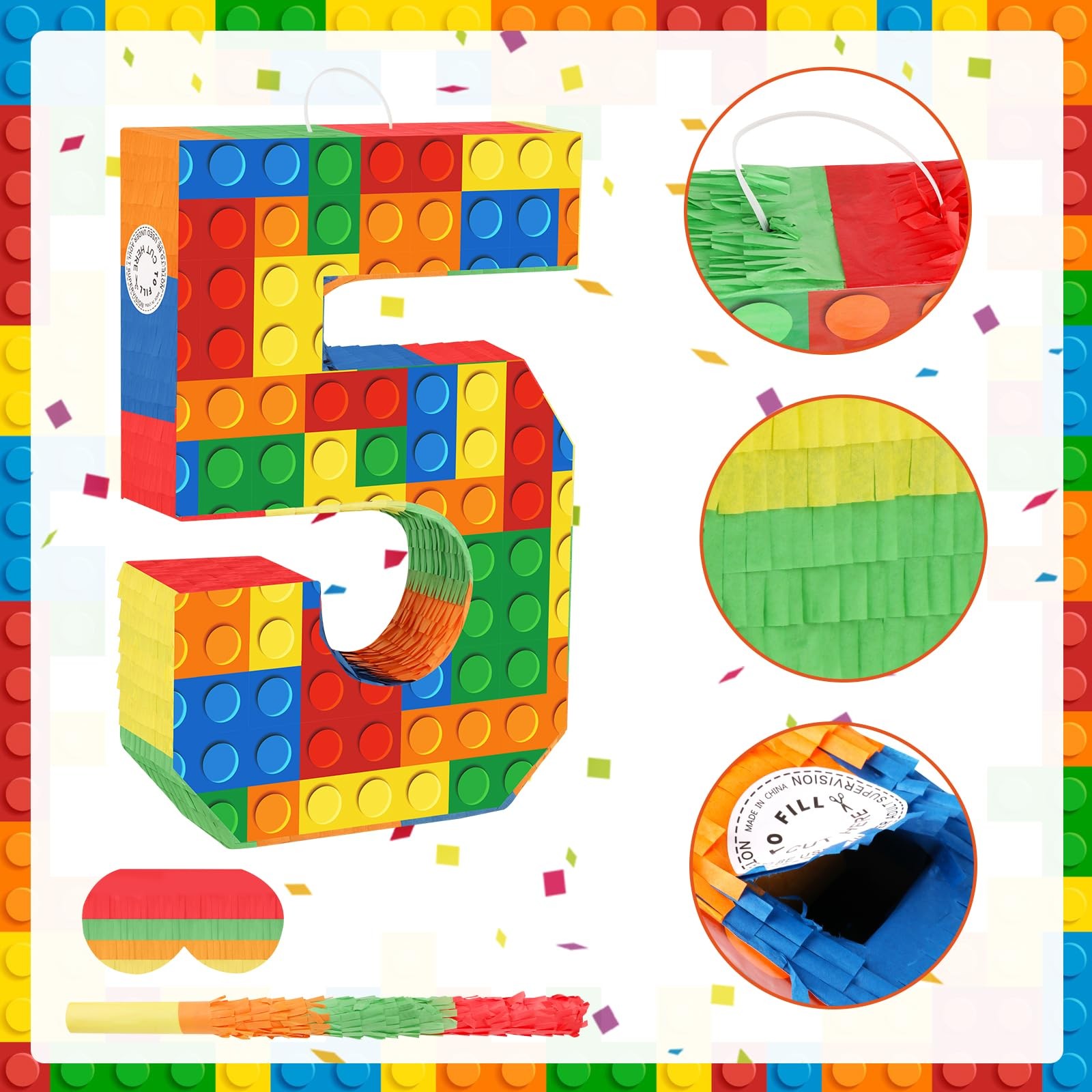 Lemicin Number 5 Pinata Building Blocks 5Th Birthday Party Decorations Stick gallery
