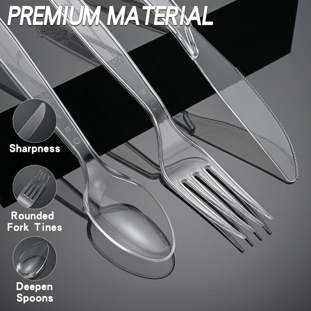 100 Pcs Heavy Duty Disposable Plastic Cutlery Set, 50 Forks & 50 Spoons, gallery