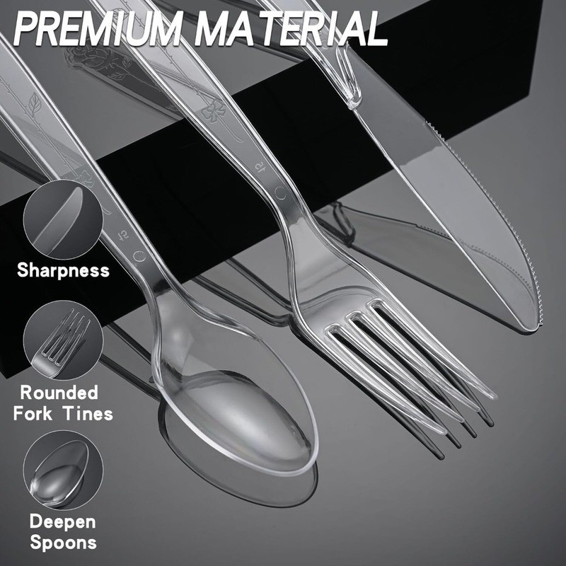 100 Pcs Heavy Duty Disposable Plastic Cutlery Set, 50 Forks & 50 Spoons, gallery