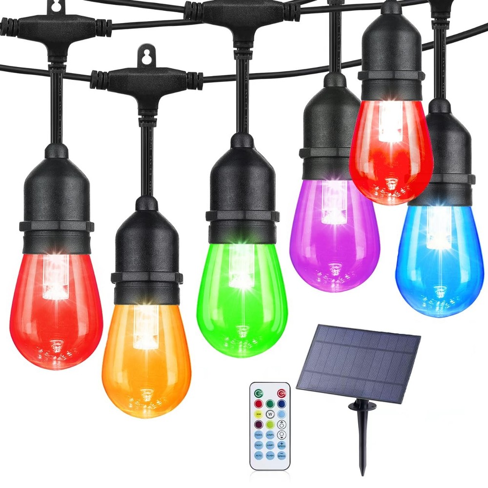 24FT RGB Outdoor String Lights, Dimmable Color Changing Waterproof LED Patio ...