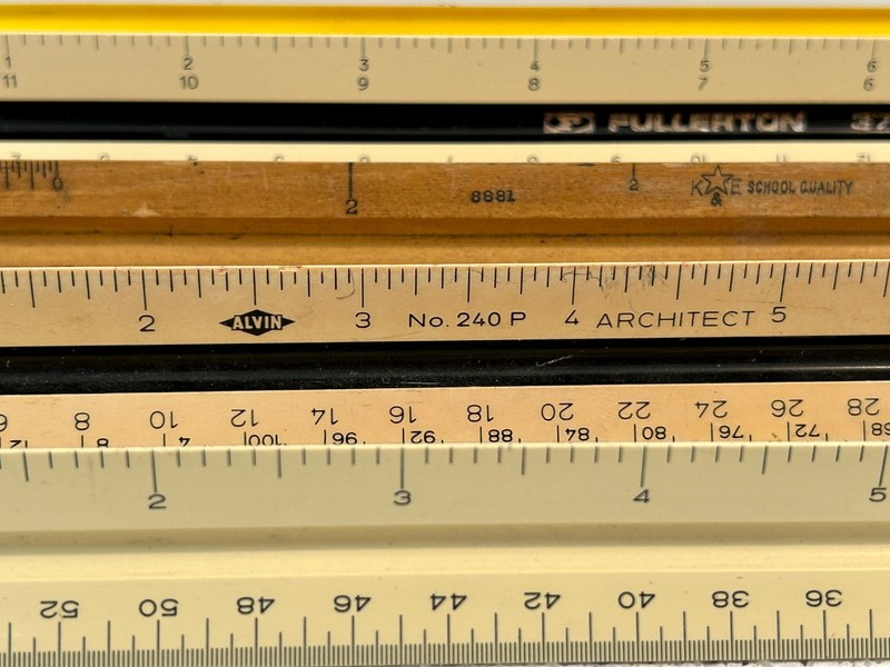 12 Triangular Scale Architect Engineers Ruler Lot Wood, Metal, Plastic -Keuffel gallery