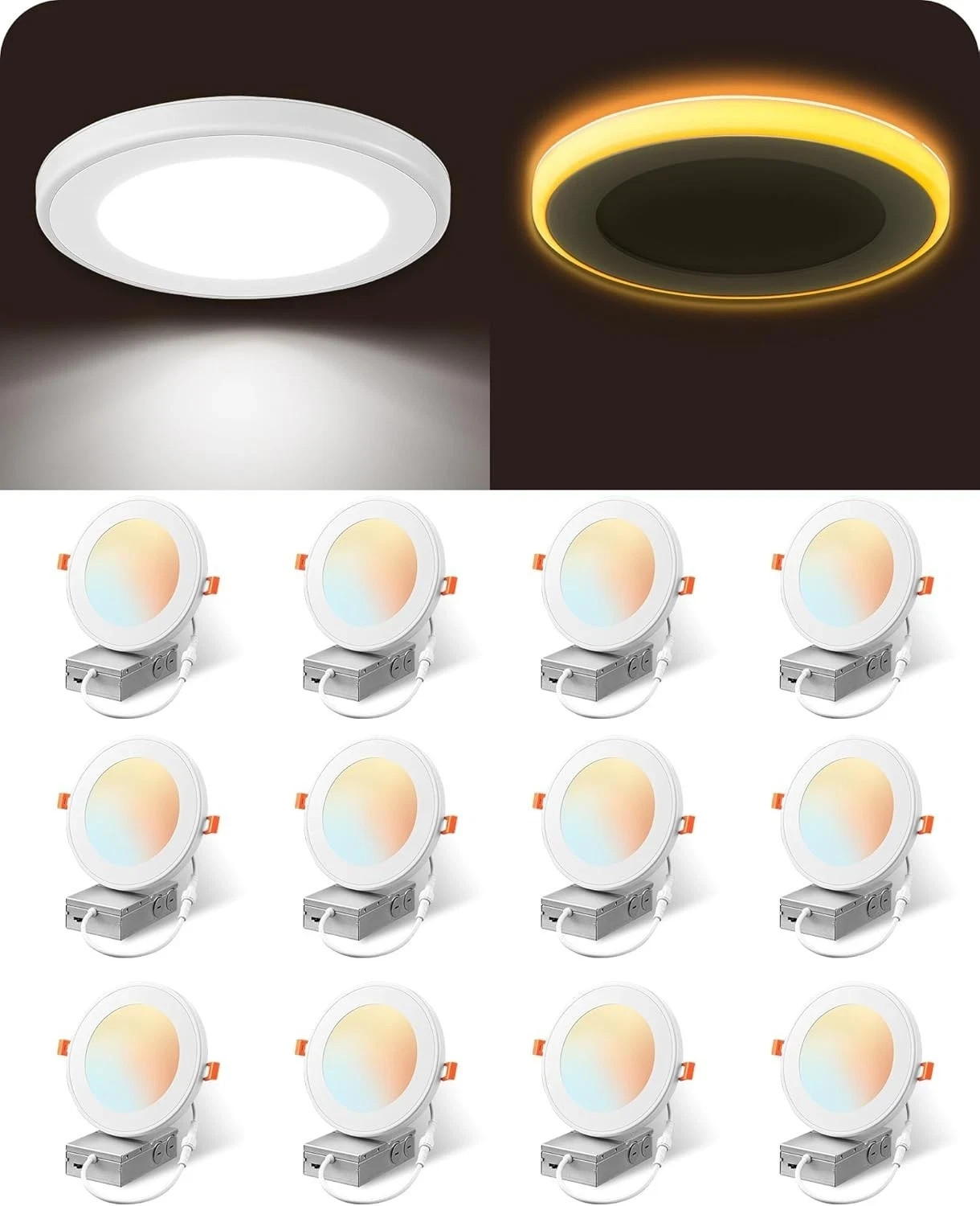 12 Pack 6 Inch 5CCT LED Recessed Ceiling Light 2700K-5000K With Night light gallery