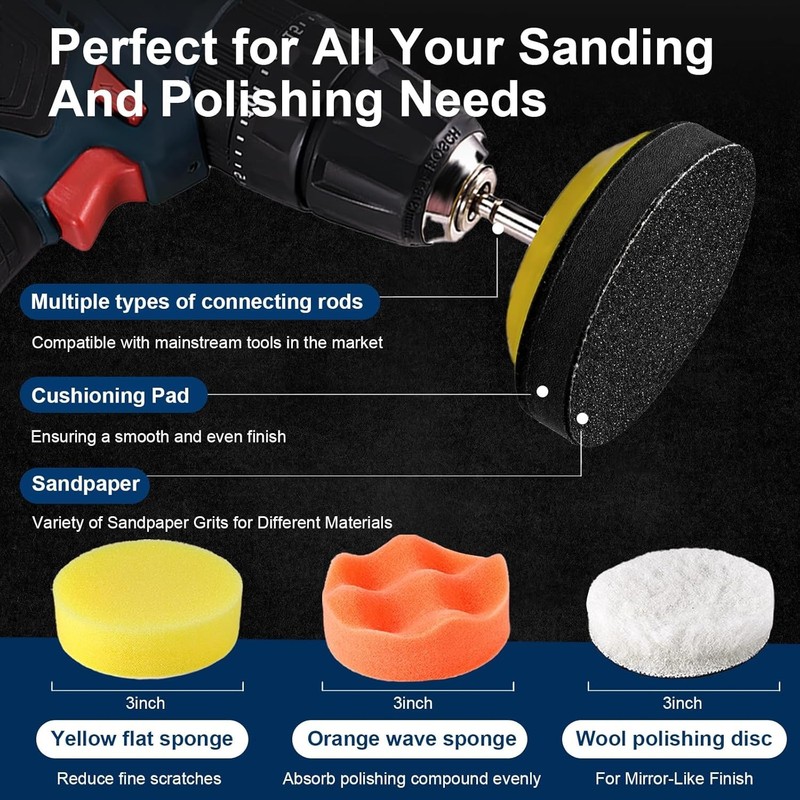 131pc 3" Sanding Discs Set Headlight Restoration Kit 60-10000 Grit Hook and Loop gallery