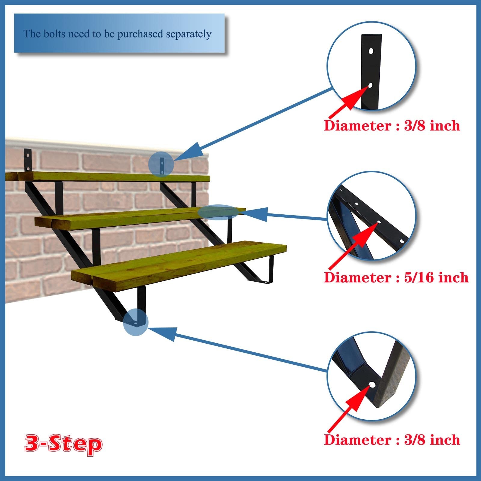 MTB Steel Step Stair Riser - 3 Step for Deck Height 27 Inches Stair Stringer Ste gallery