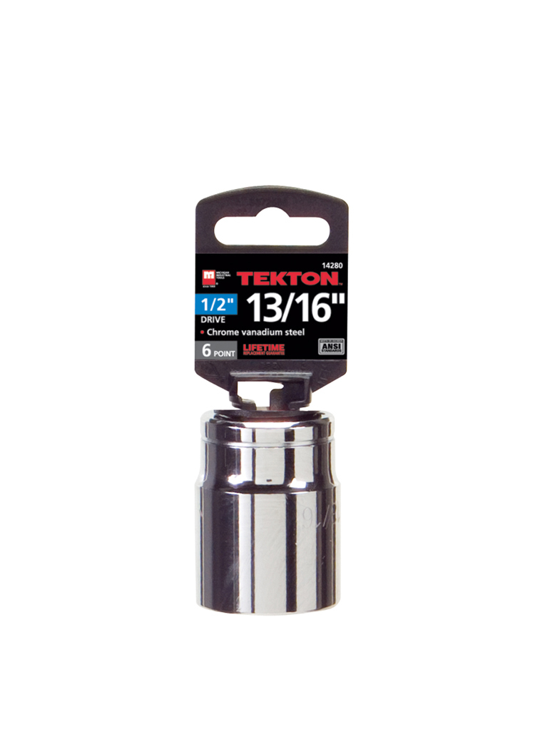 TEKTON 14280 1/2-Inch Drive by 13/16-Inch Shallow Socket, Cr-V, 6-Point gallery