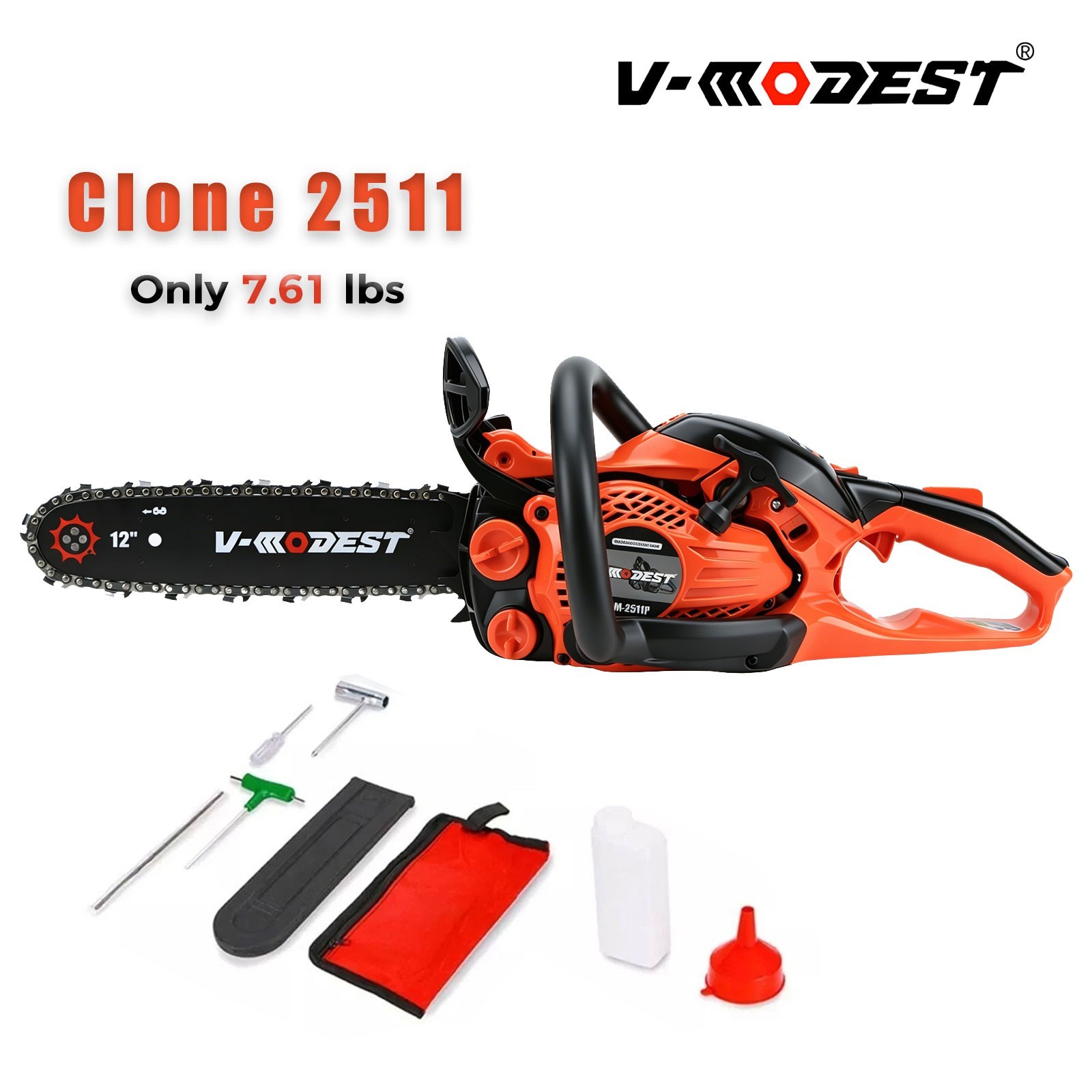 V-MODEST 2511 Gas Chainsaw Light Rear Handle 12" & 14" Bar 25cc 2-Cycle Engine gallery