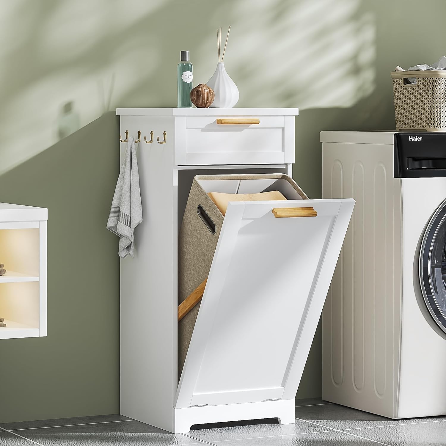 VECELO Tilt Out Laundry Hamper, 35" Bathroom Cabinet with Hidden Removable Baske gallery