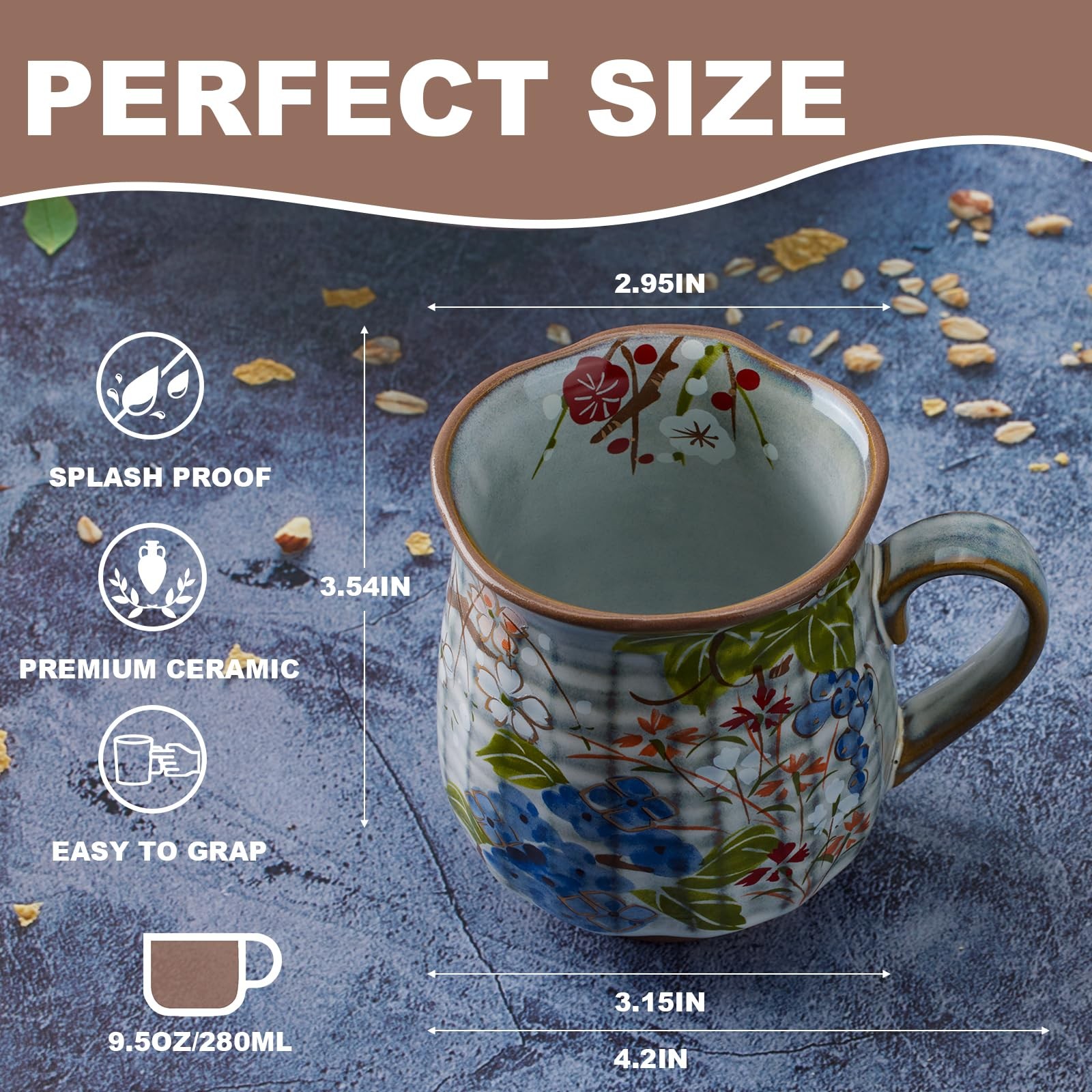 9.5oz/280ML Premium Ceramic Coffee Mug Tea Cup with Floral Pattern, Suitable... gallery