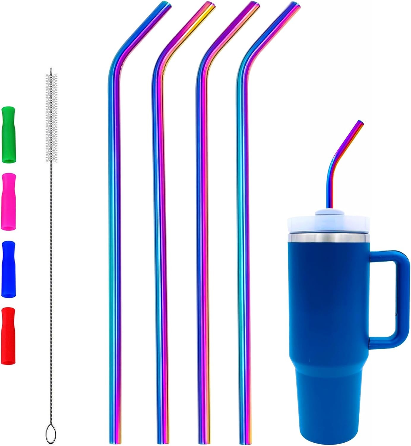 4 Pack 14" Extra Long Reusable Colorful Stainless Steel Metal Bent Straw for ... gallery