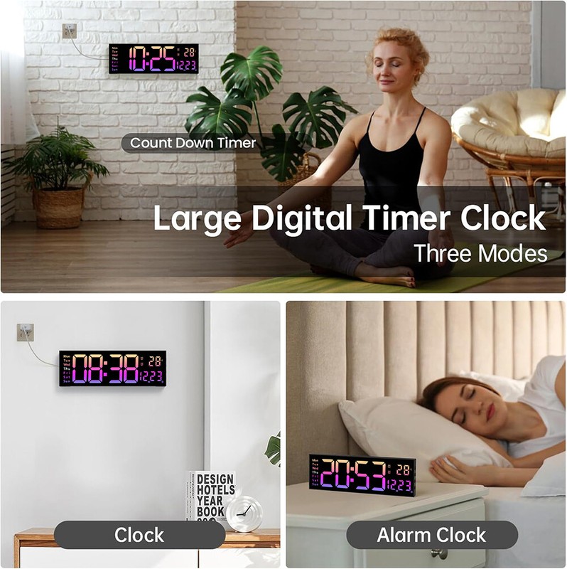 16inch BIG DIGITAL LED CLOCK WALL MOUNT LARGE NUMBERS TIMER DATE TEMPERATURE US gallery