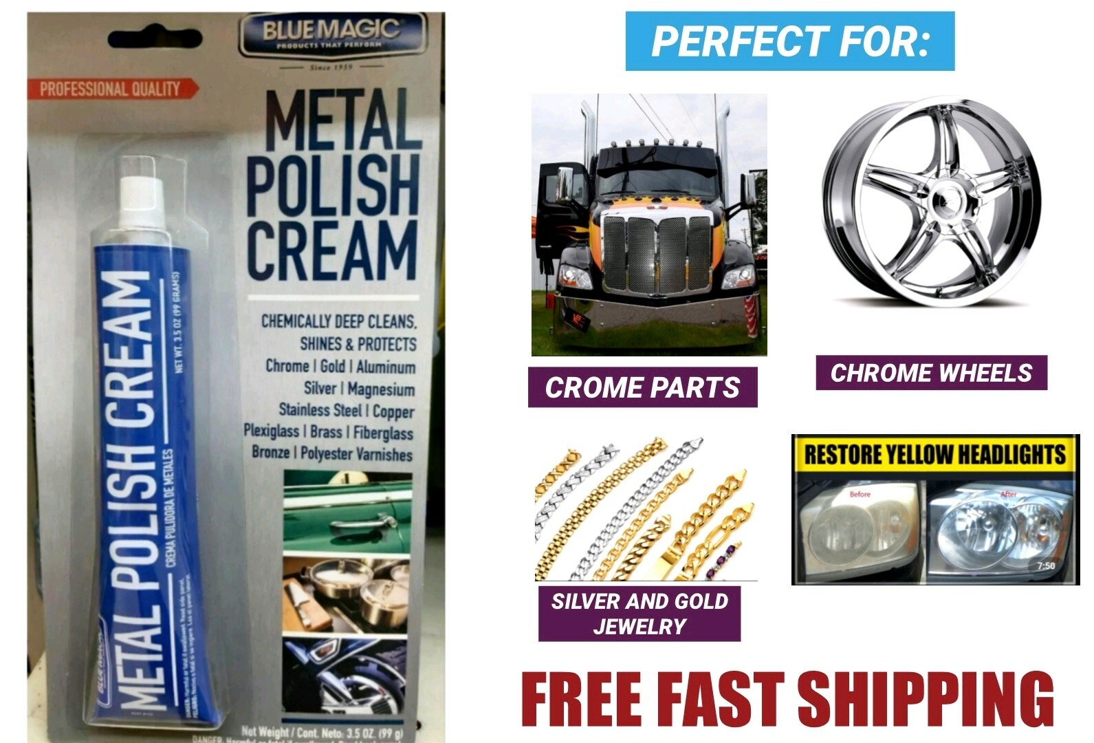 BLUE MAGIC METAL, GOLD, SILVER, STERLING POLISH CREAM (3.5oz Tube) gallery