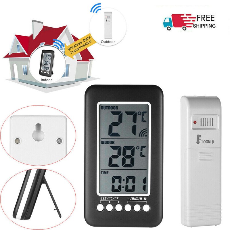 Digital Thermometer Clock Temperature Wireless Transmitter Meter Indoor/Outdoor gallery