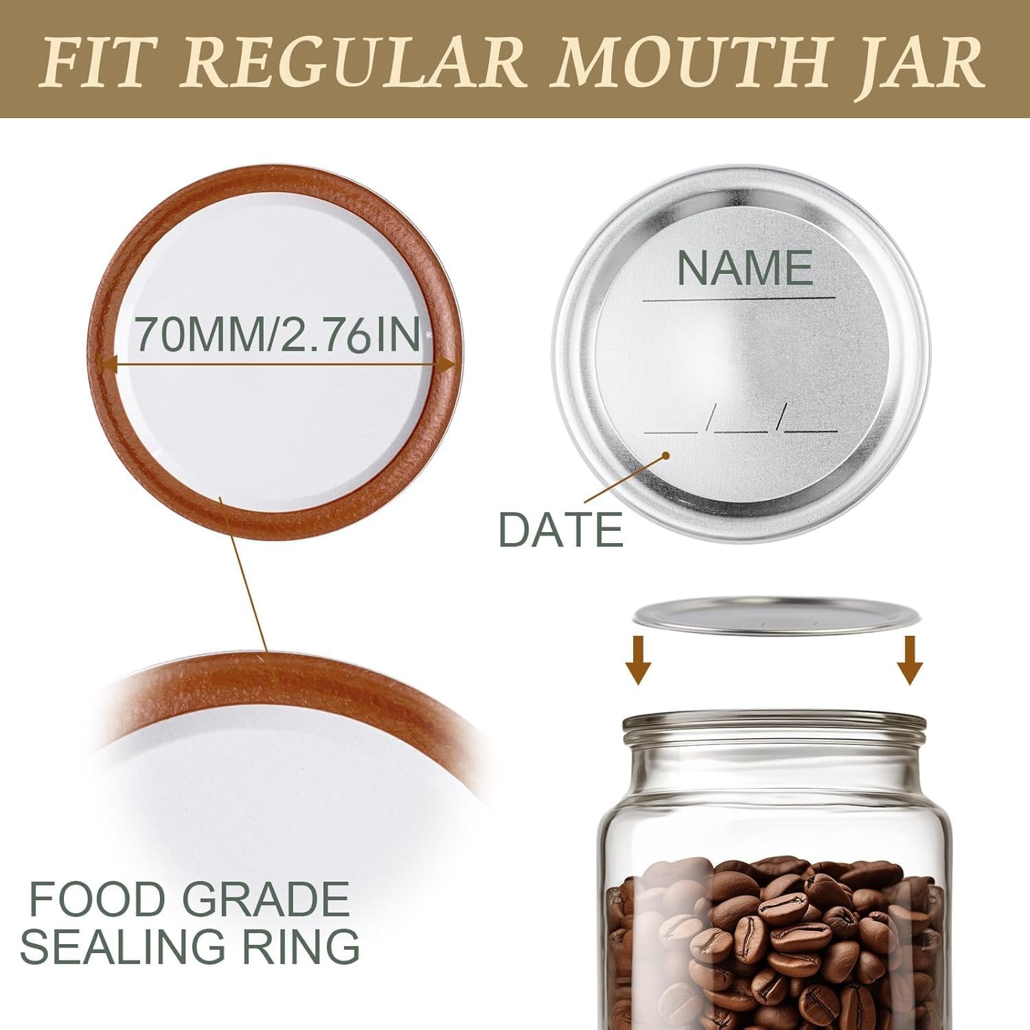 200 Pack Regular Mouth Canning Lids, 70mm/2.76 in Mason Jar Replacement Caps gallery