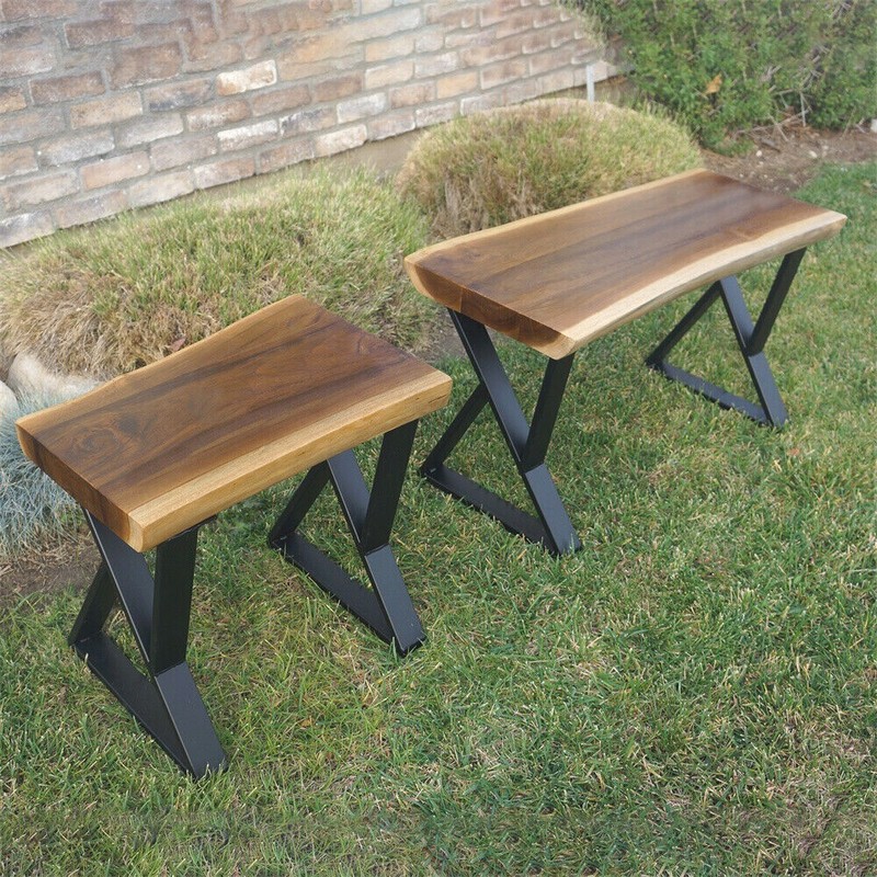 Rustic Teak Bench Table Natural Edge Solid Wood Seat Entryway Hallway Seating gallery
