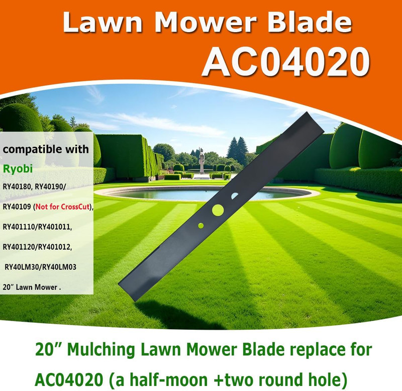 AC04020 2 Pack Mower Blades Replace for Ryobi 20 Inch 40V Brushless Mowers,20" L gallery
