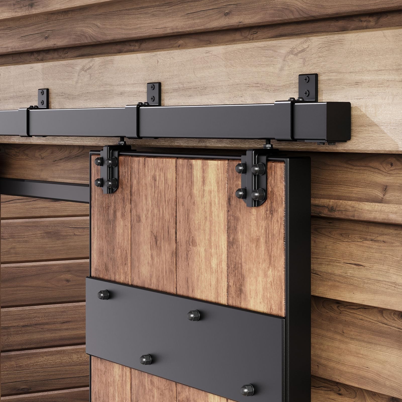 5FT Exterior Sliding Barn Door Hardware Kit, Box Rail Track, 450lb Capacity, ... gallery