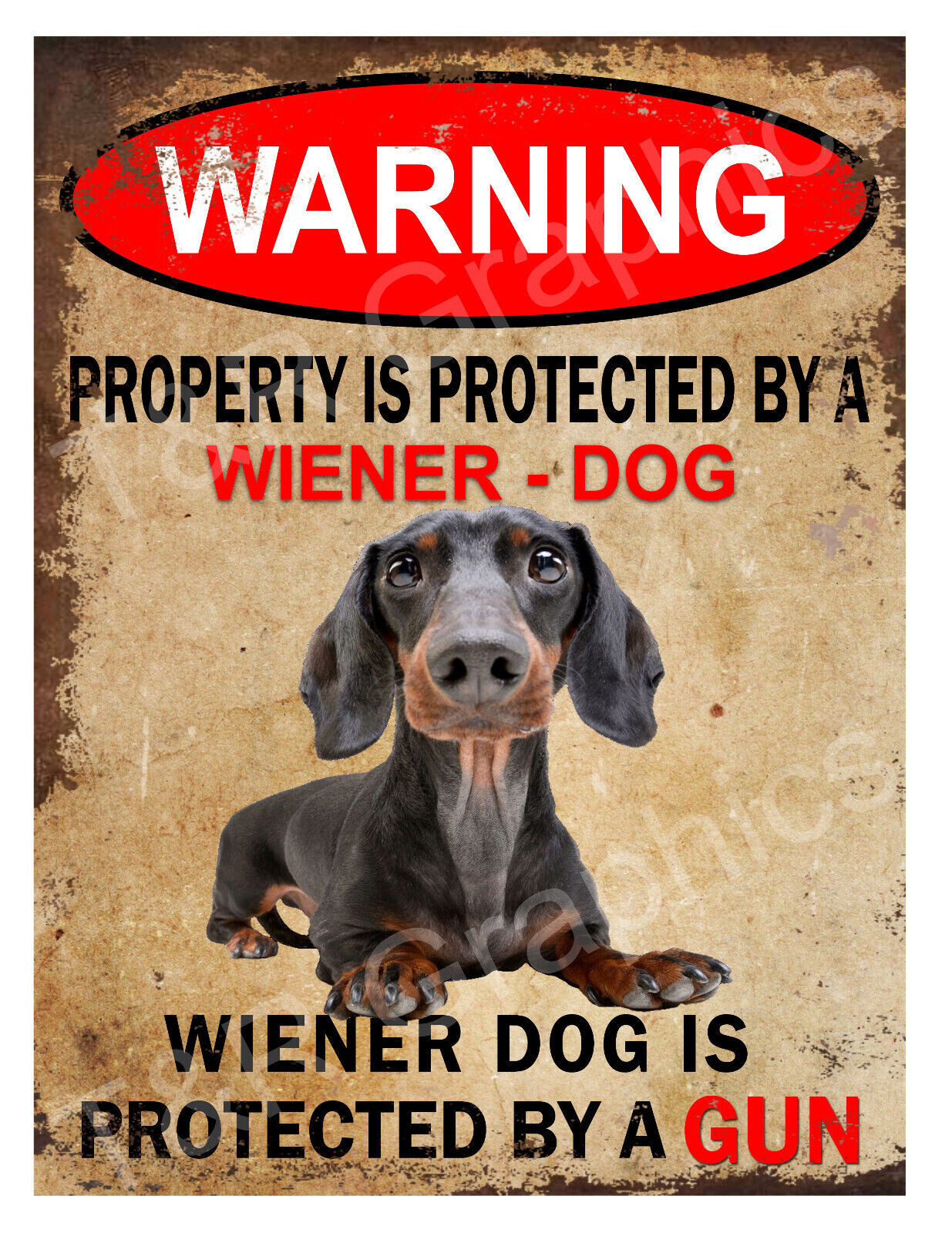 Metal sign Warning Property is Protected by a Wiener Dog Dachshund 9x12 inch gallery