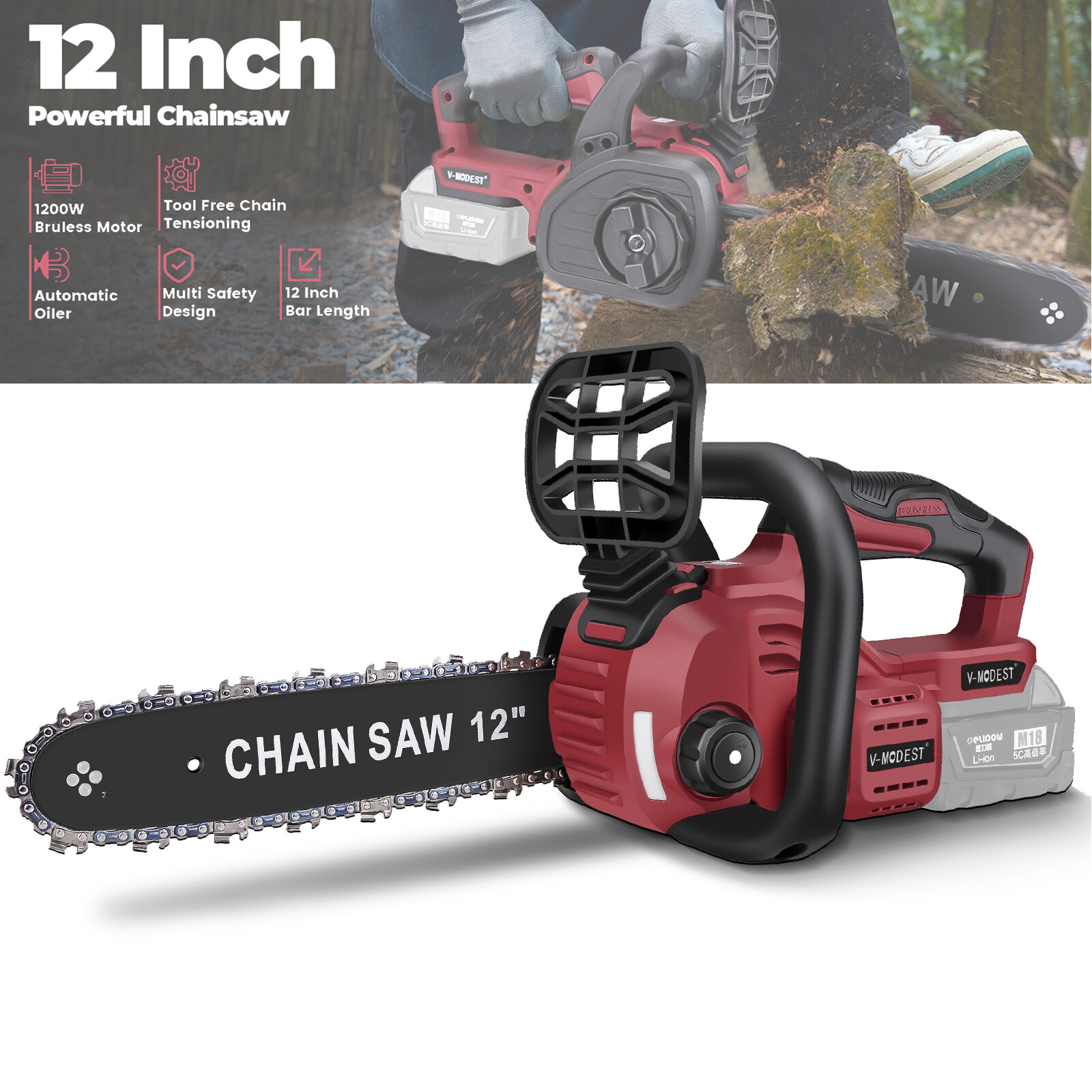 Compatible Milwaukee M18 Fuel 18V Battery Brushless 12 in Cordless Chainsaw gallery